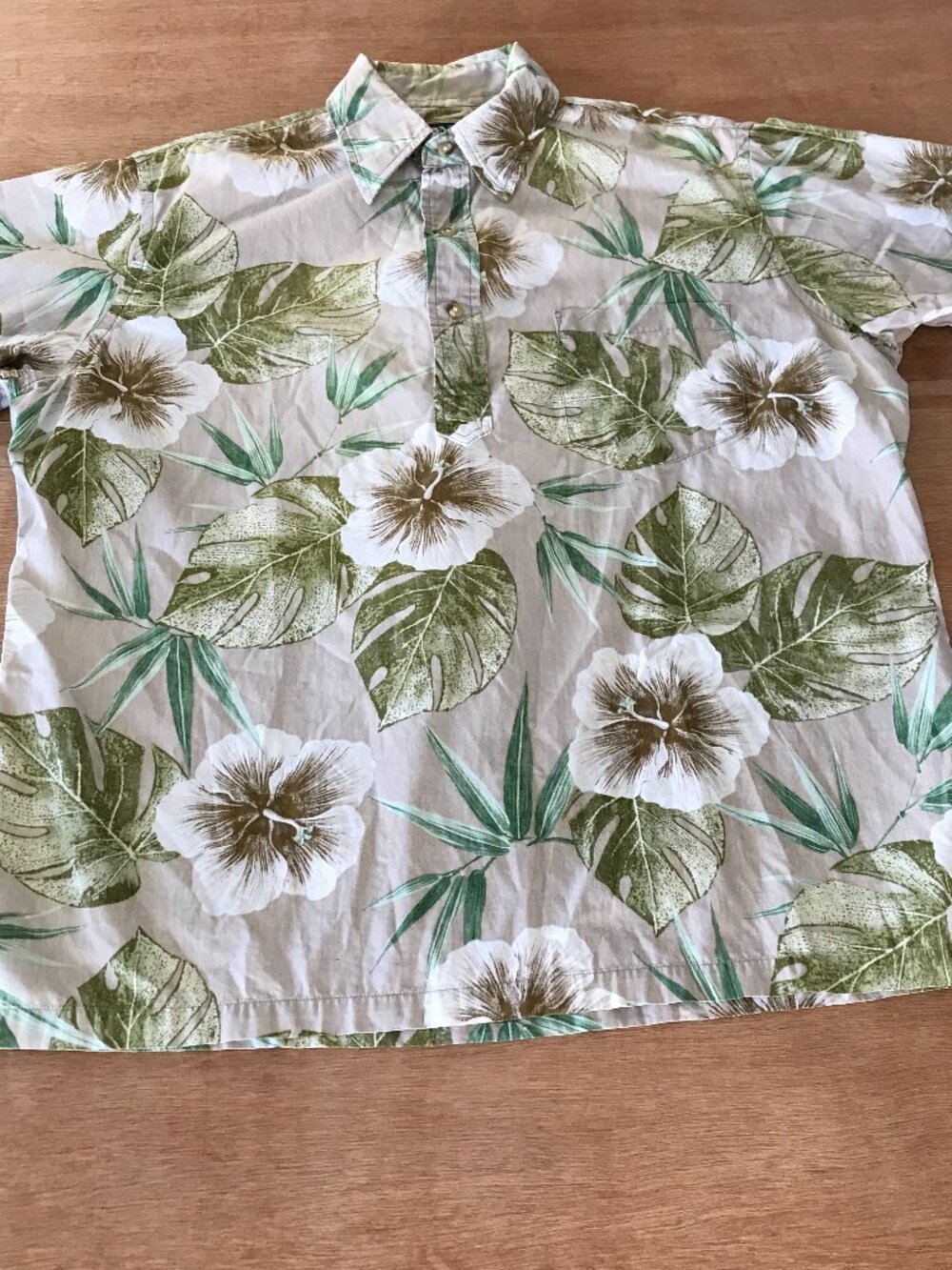 Ono Hawaiian Shirt Men L Green Floral 1/4 Button Up Pullover Pocket Short Sleeve